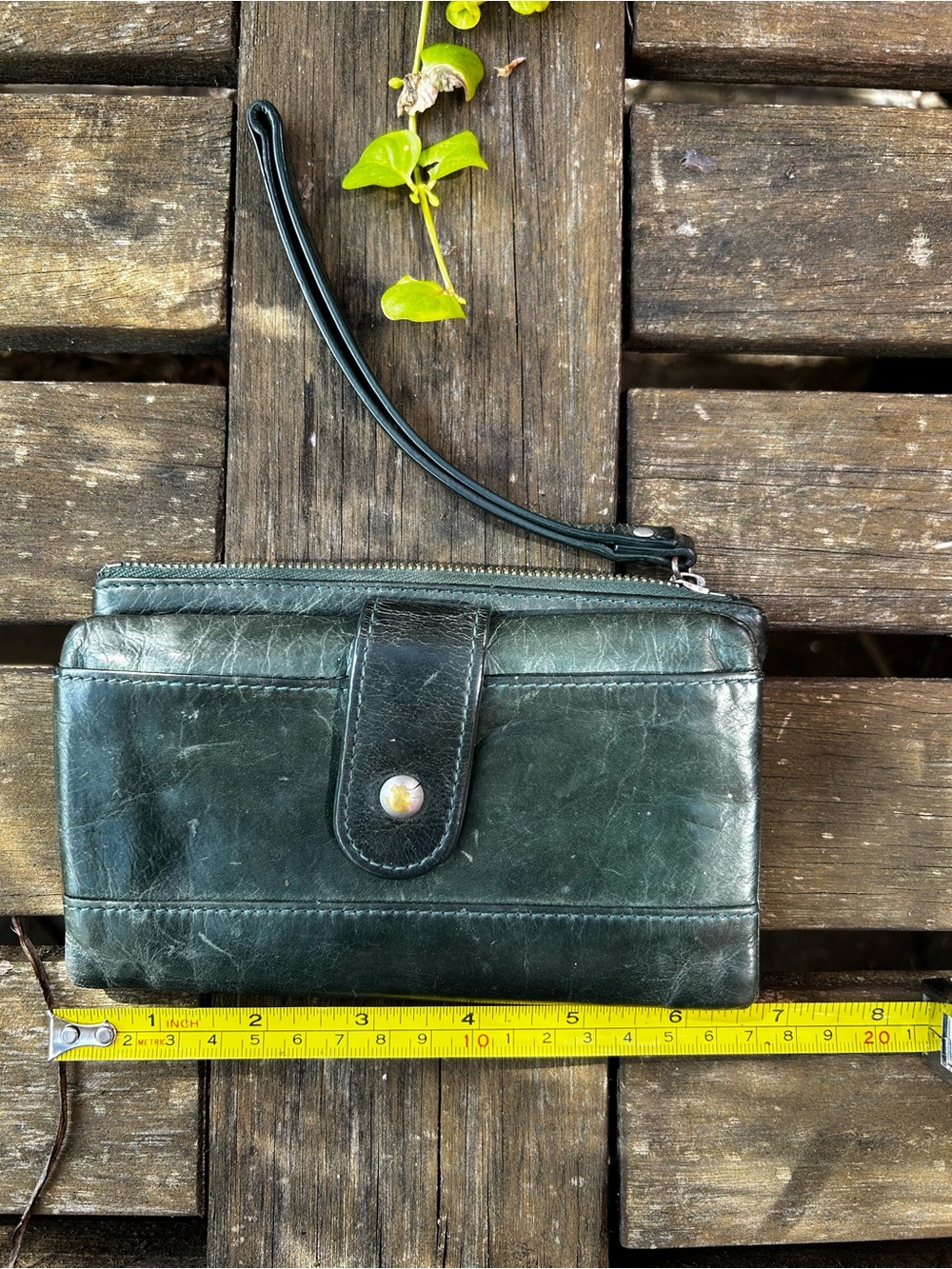 HOBO Dark Green Leather Wristlet Clutch